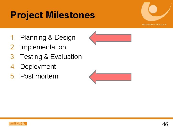 Project Milestones http: //www. uni-klu. ac. at 1. 2. 3. 4. 5. Planning &