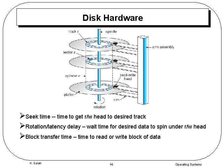 Disk Hardware ØSeek time -- time to get r/w head to desired track ØRotation/latency