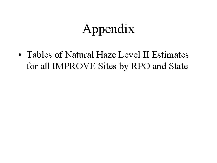 Appendix • Tables of Natural Haze Level II Estimates for all IMPROVE Sites by
