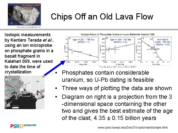 Chips Off an Old Lava Flow Isotopic measurements by Kentaro Terada et al. ,