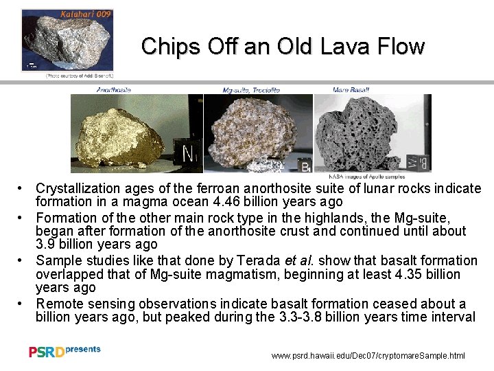 Chips Off an Old Lava Flow • Crystallization ages of the ferroan anorthosite suite