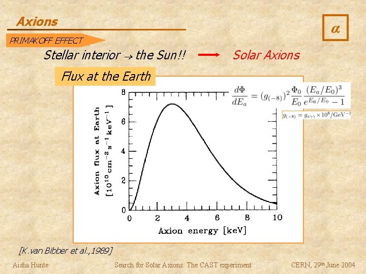 Axions α PRIMAKOFF EFFECT Stellar interior the Sun!! Solar Axions Flux at the Earth