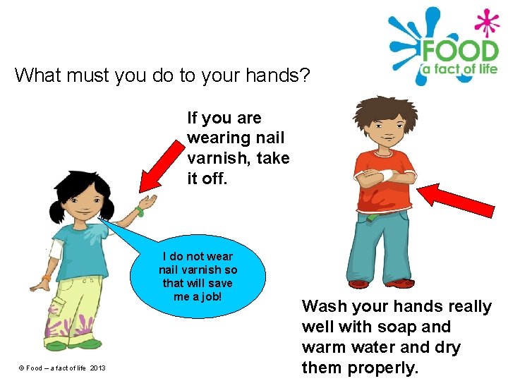 What must you do to your hands? If you are wearing nail varnish, take