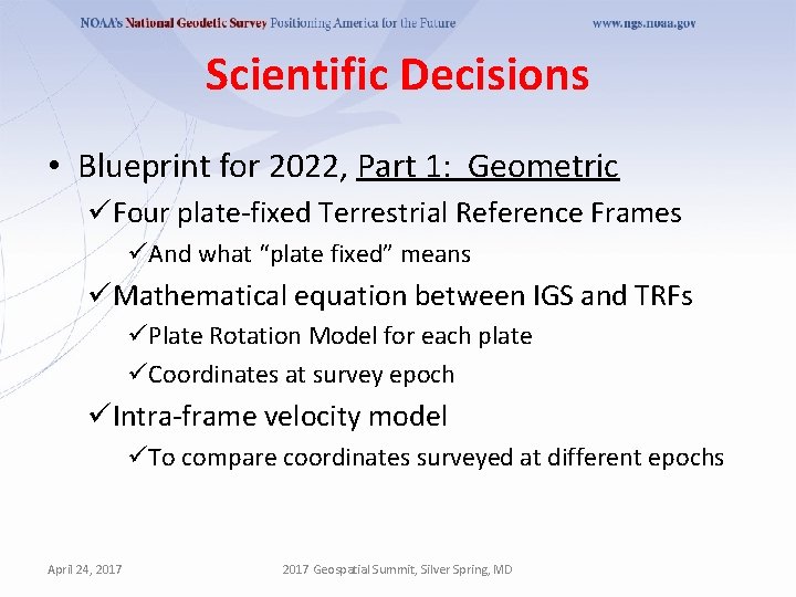 Scientific Decisions • Blueprint for 2022, Part 1: Geometric üFour plate-fixed Terrestrial Reference Frames