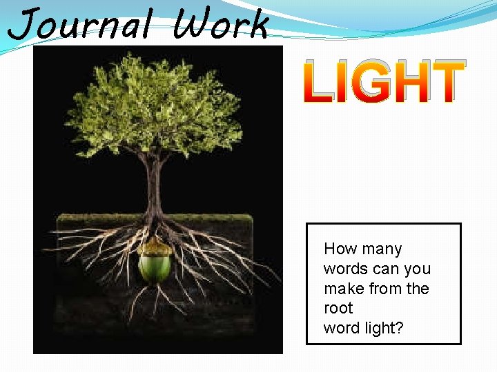Journal Work LIGHT How many words can you make from the root word light?