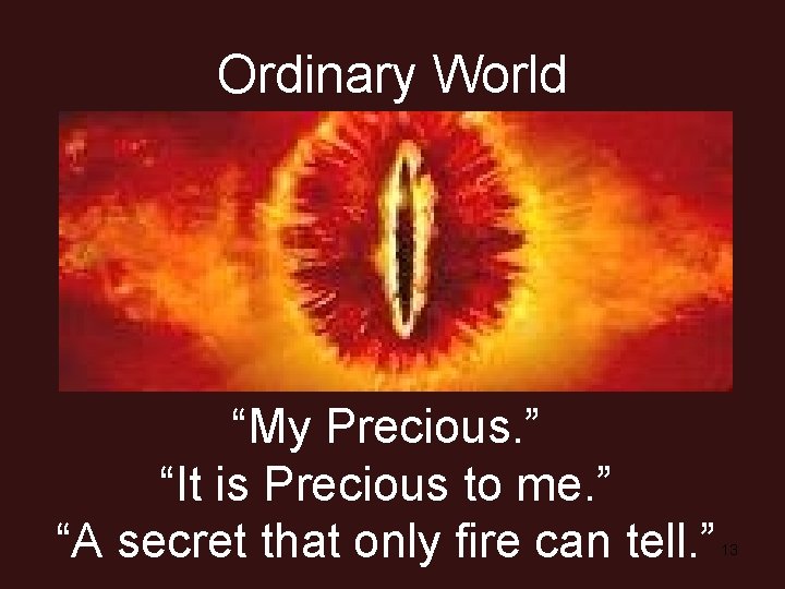 Ordinary World “My Precious. ” “It is Precious to me. ” “A secret that