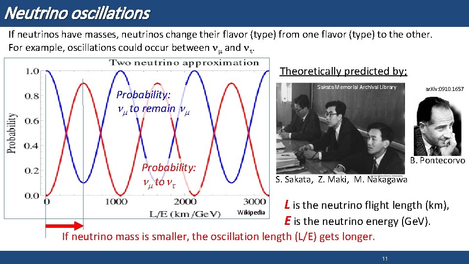 Neutrino oscillations If neutrinos have masses, neutrinos change their flavor (type) from one flavor