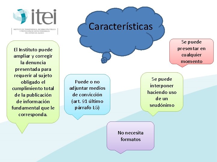 Características El Instituto puede ampliar y corregir la denuncia presentada para requerir al sujeto