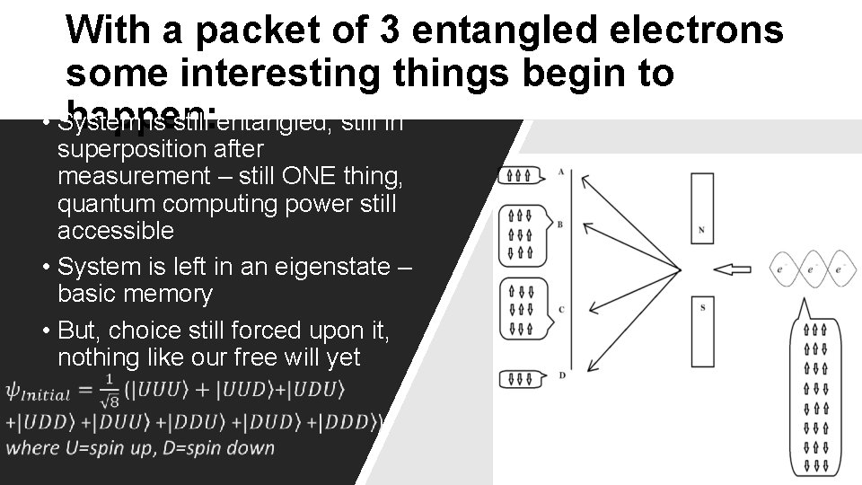 With a packet of 3 entangled electrons some interesting things begin to happen: •