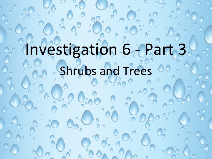 Investigation 6 - Part 3 Shrubs and Trees 