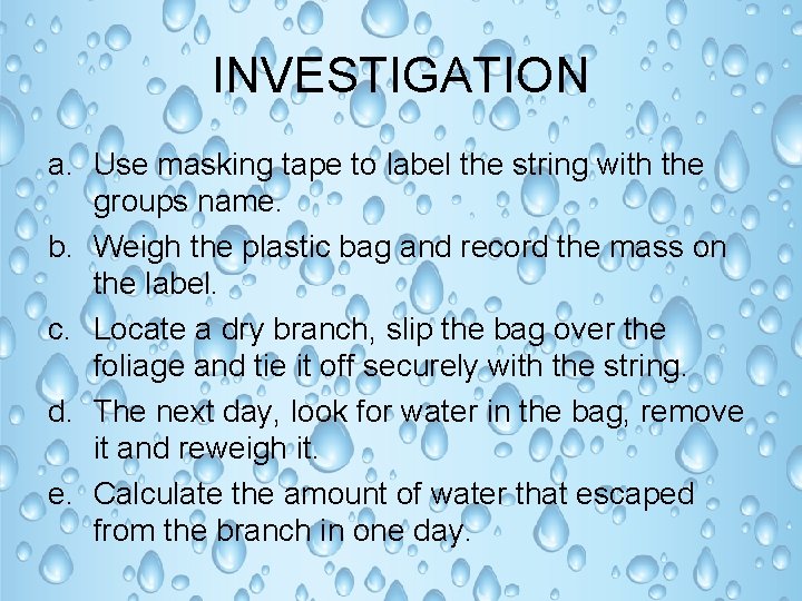 INVESTIGATION a. Use masking tape to label the string with the groups name. b.