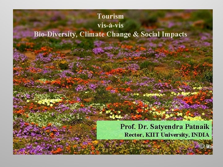 Tourism vis-à-vis Bio-Diversity, Climate Change & Social Impacts Prof. Dr. Satyendra Patnaik Rector, KIIT