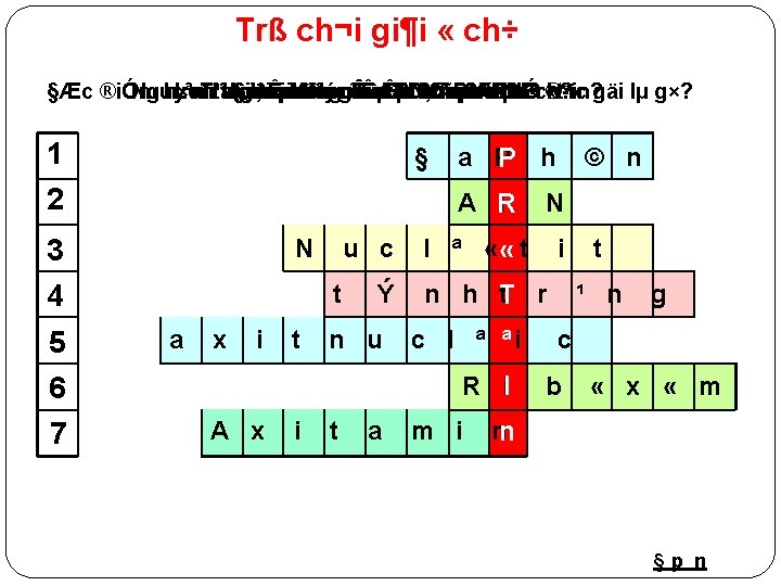 Trß ch¬i gi¶i « ch÷ §Æc ®iÓm Nguyªn h×nh Lo¹i Tªn t¾c axit th¸i,