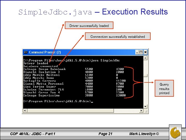Simple. Jdbc. java – Execution Results Driver successfully loaded Connection successfully established Query results