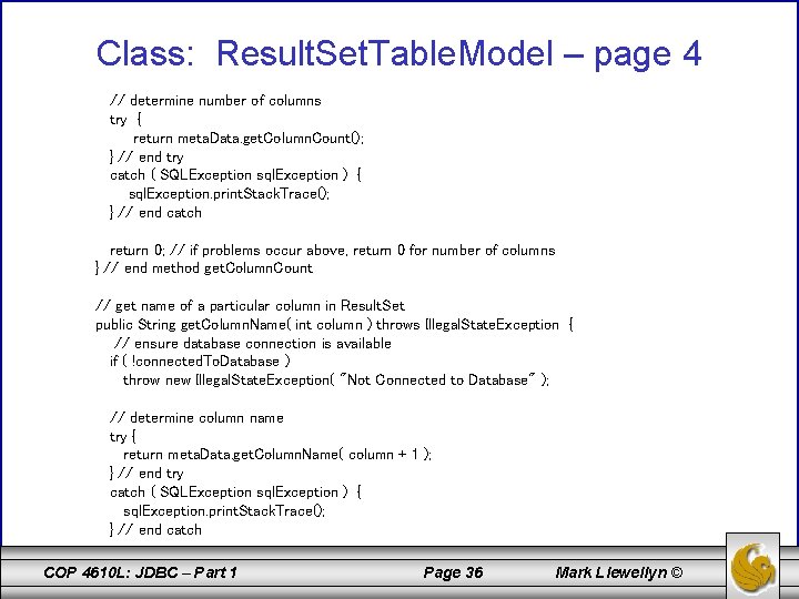 Class: Result. Set. Table. Model – page 4 // determine number of columns try