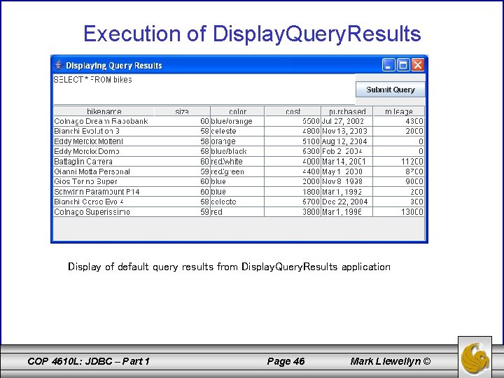 Execution of Display. Query. Results Display of default query results from Display. Query. Results