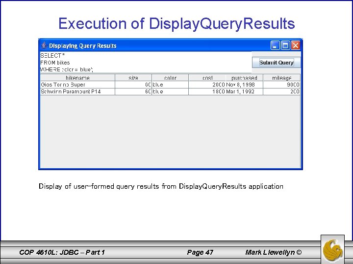 Execution of Display. Query. Results Display of user-formed query results from Display. Query. Results