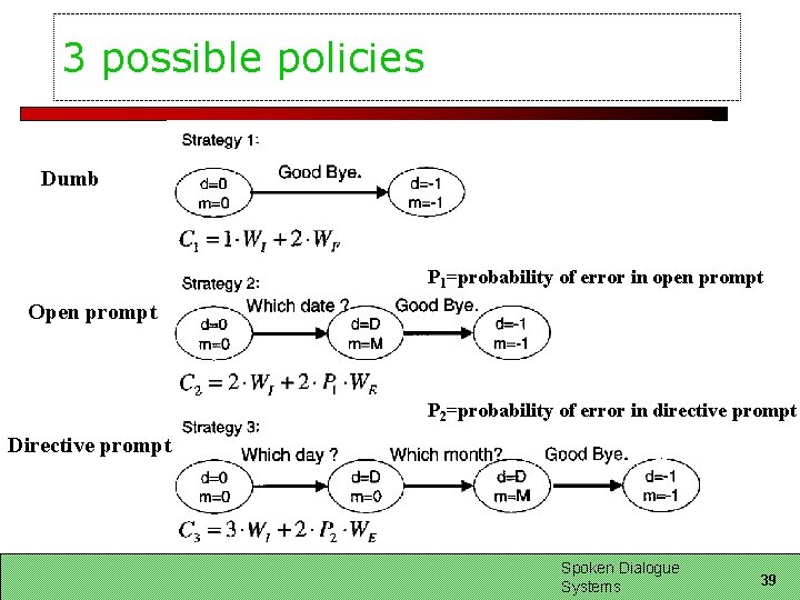 3 possible policies Dumb P 1=probability of error in open prompt Open prompt P