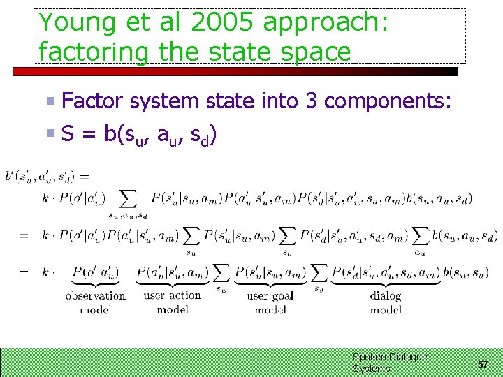 Young et al 2005 approach: factoring the state space Factor system state into 3