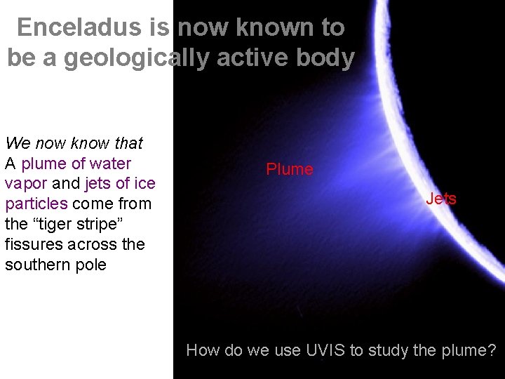 Enceladus is now known to be a geologically active body We now know that