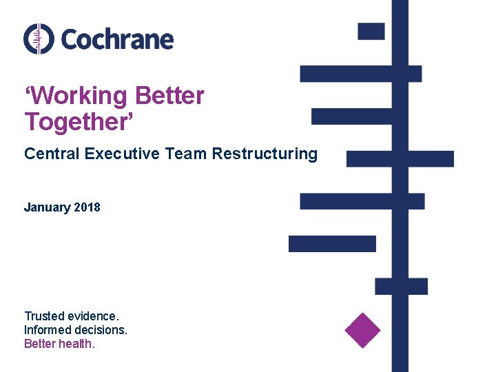 ‘Working Better Together’ Central Executive Team Restructuring January 2018 Trusted evidence. Informed decisions. Better