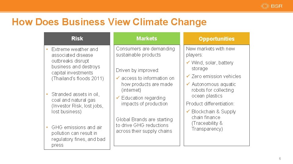 How Does Business View Climate Change Risk • Extreme weather and associated disease outbreaks