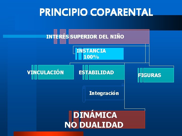 PRINCIPIO COPARENTAL INTERÉS SUPERIOR DEL NIÑO INSTANCIA 100% VINCULACIÓN ESTABILIDAD Integración DINÁMICA NO DUALIDAD