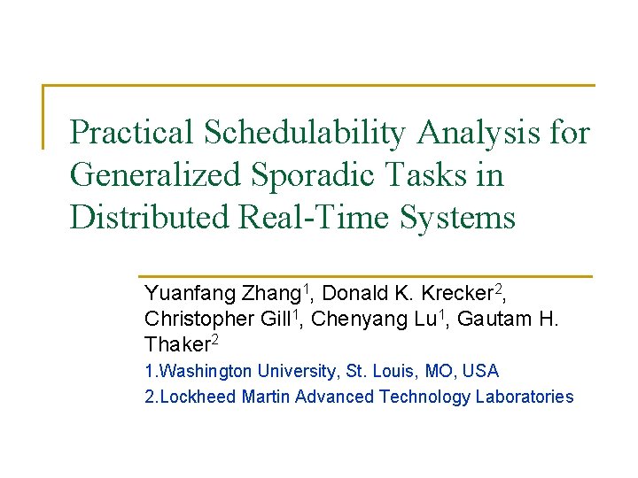 Practical Schedulability Analysis for Generalized Sporadic Tasks in Distributed Real-Time Systems Yuanfang Zhang 1,