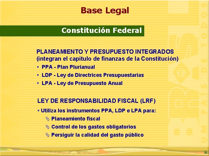 Base Legal Constitución Federal PLANEAMIENTO Y PRESUPUESTO INTEGRADOS (integran el capitulo de finanzas de