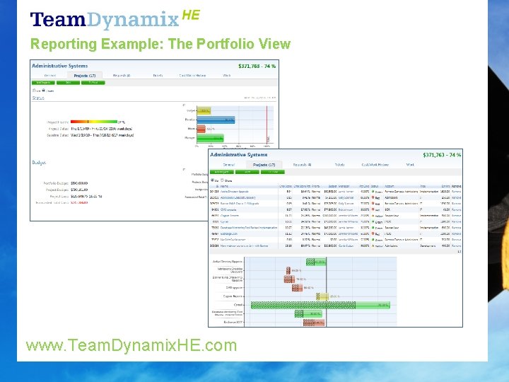 Reporting Example: The Portfolio View www. Team. Dynamix. HE. com 