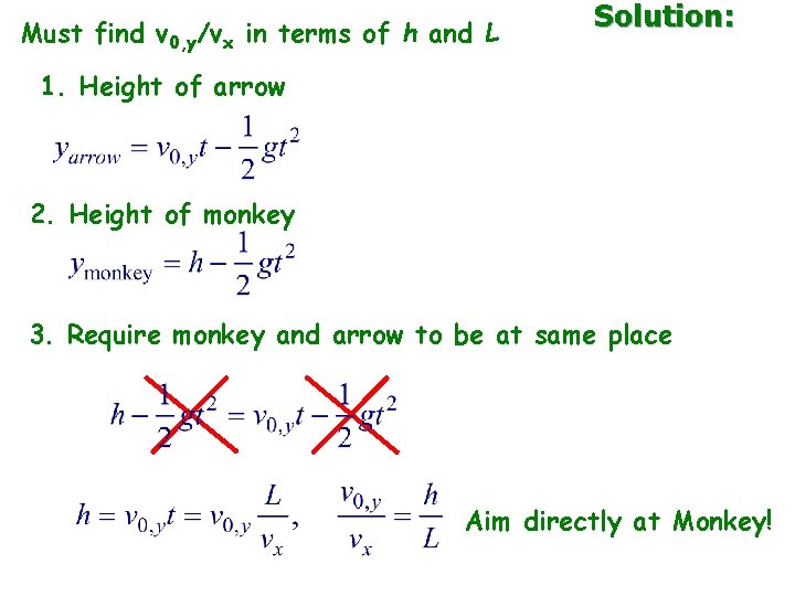 Must find v 0, y/vx in terms of h and L Solution: 1. Height