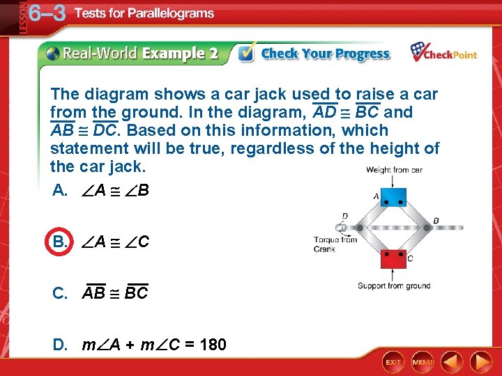 The diagram shows a car jack used to raise a car from the ground.