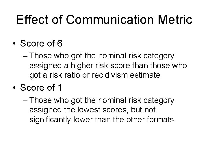 Effect of Communication Metric • Score of 6 – Those who got the nominal