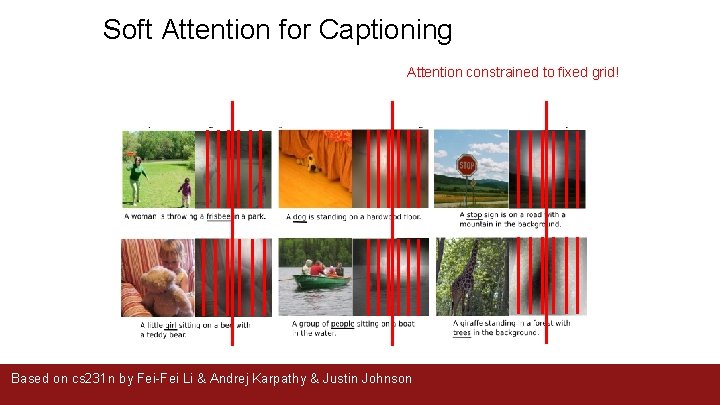  Soft Attention for Captioning Attention constrained to fixed grid! Based on cs 231