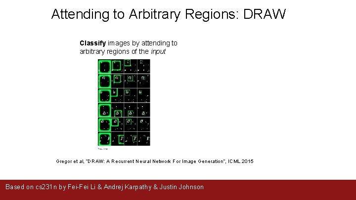  Attending to Arbitrary Regions: DRAW Classify images by attending to arbitrary regions of