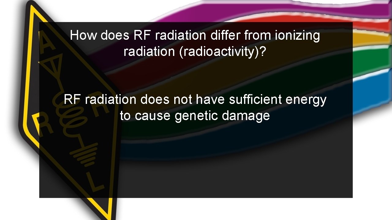 How does RF radiation differ from ionizing radiation (radioactivity)? RF radiation does not have