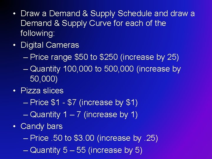  • Draw a Demand & Supply Schedule and draw a Demand & Supply