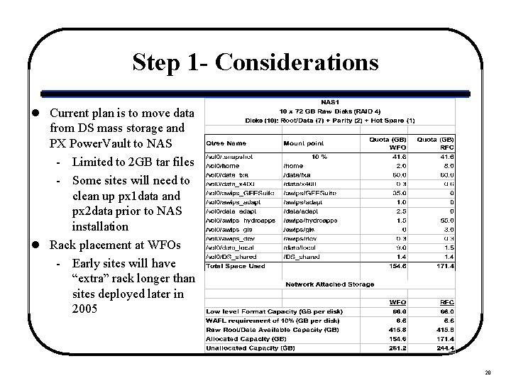 Step 1 - Considerations l Current plan is to move data from DS mass