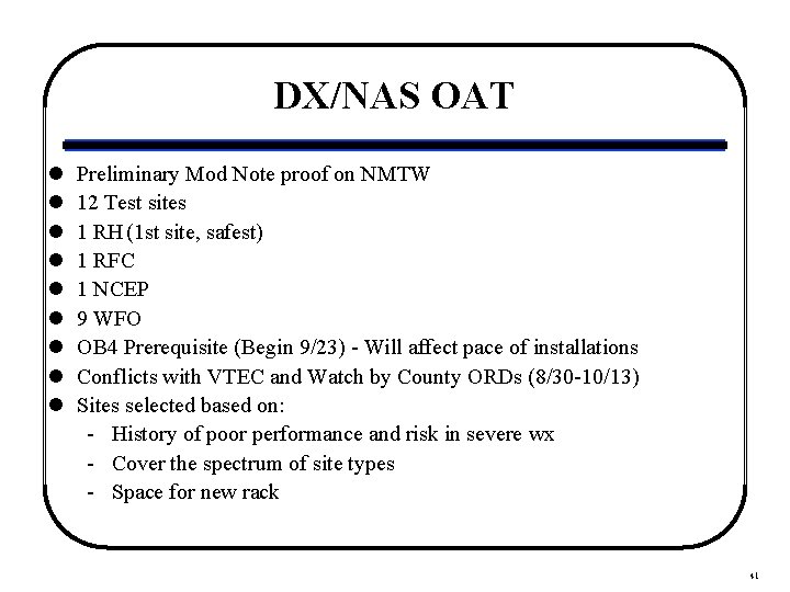 DX/NAS OAT l l l l l Preliminary Mod Note proof on NMTW 12