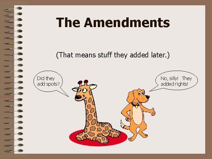 The Amendments (That means stuff they added later. ) Did they add spots? No,
