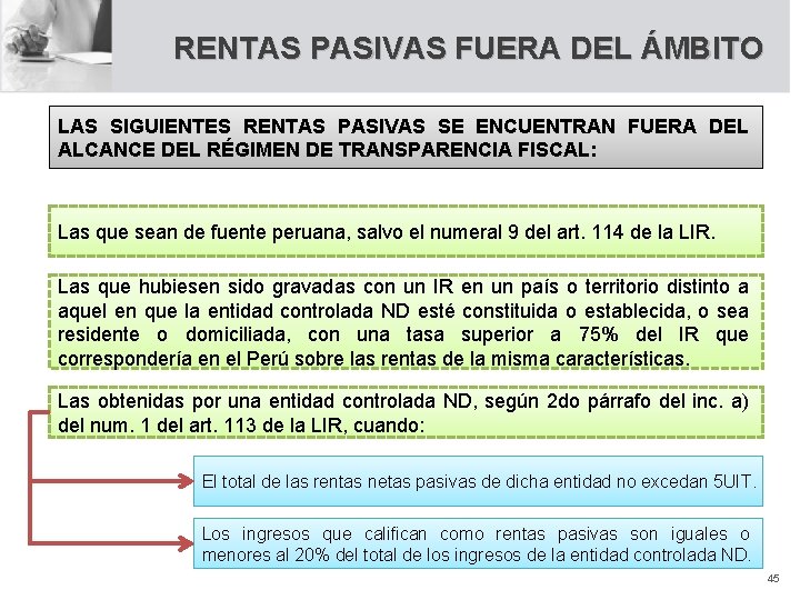 RENTAS PASIVAS FUERA DEL ÁMBITO LAS SIGUIENTES RENTAS PASIVAS SE ENCUENTRAN FUERA DEL ALCANCE