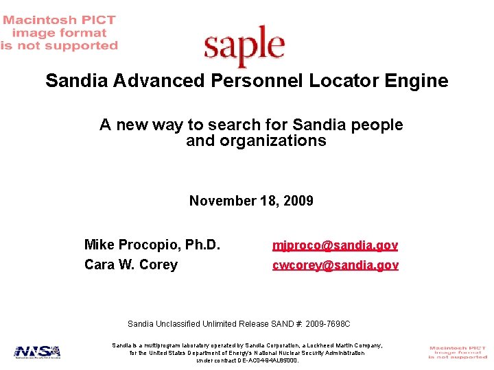 Sandia Advanced Personnel Locator Engine A new way to search for Sandia people and