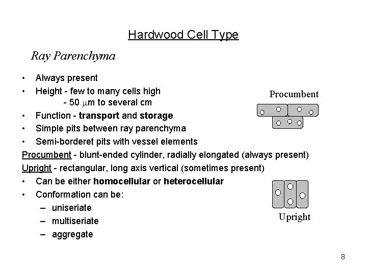 Hardwood Cell Type Ray Parenchyma • • Always present Height - few to many