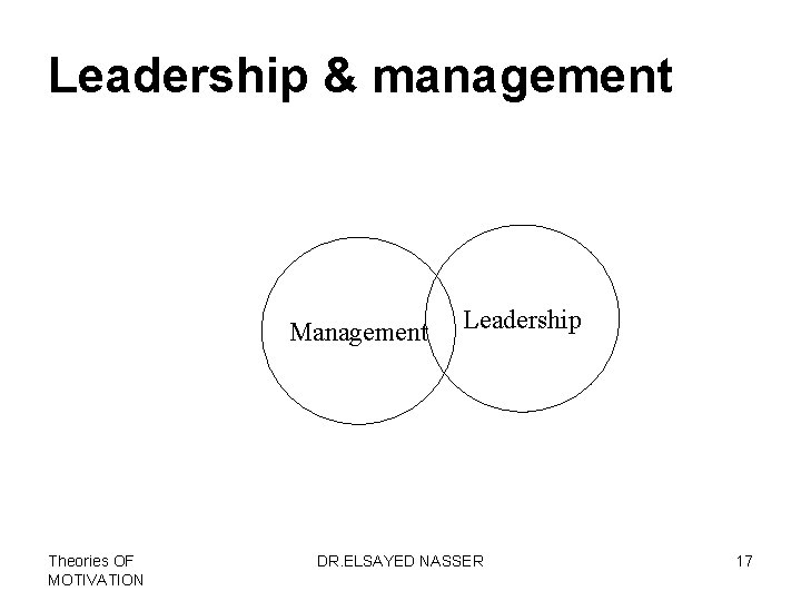 Leadership & management Management Theories OF MOTIVATION Leadership DR. ELSAYED NASSER 17 