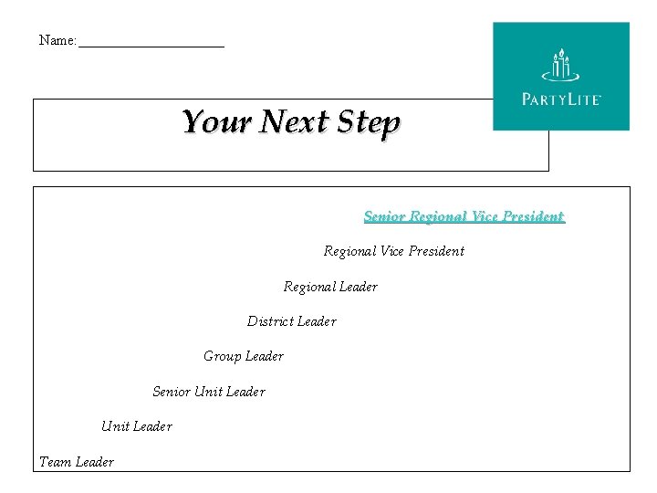 Name: __________ Your Next Step Senior Regional Vice President Regional Leader District Leader Group