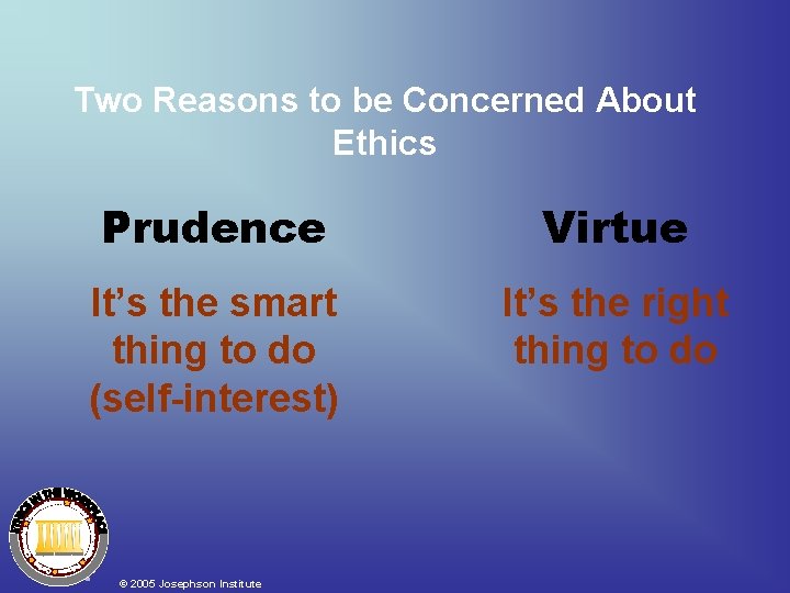 Two Reasons to be Concerned About Ethics Prudence Virtue It’s the smart thing to Two Reasons to be Concerned About Ethics Prudence Virtue It’s the smart thing to