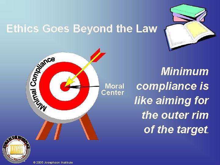Ethics Goes Beyond the Law Moral Center © 2005 Josephson Institute Minimum compliance is Ethics Goes Beyond the Law Moral Center © 2005 Josephson Institute Minimum compliance is