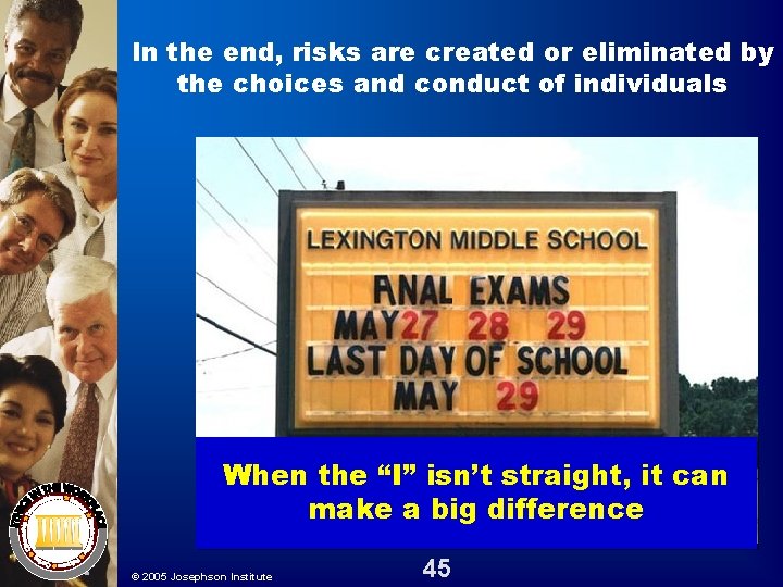 In the end, risks are created or eliminated by the choices and conduct of In the end, risks are created or eliminated by the choices and conduct of
