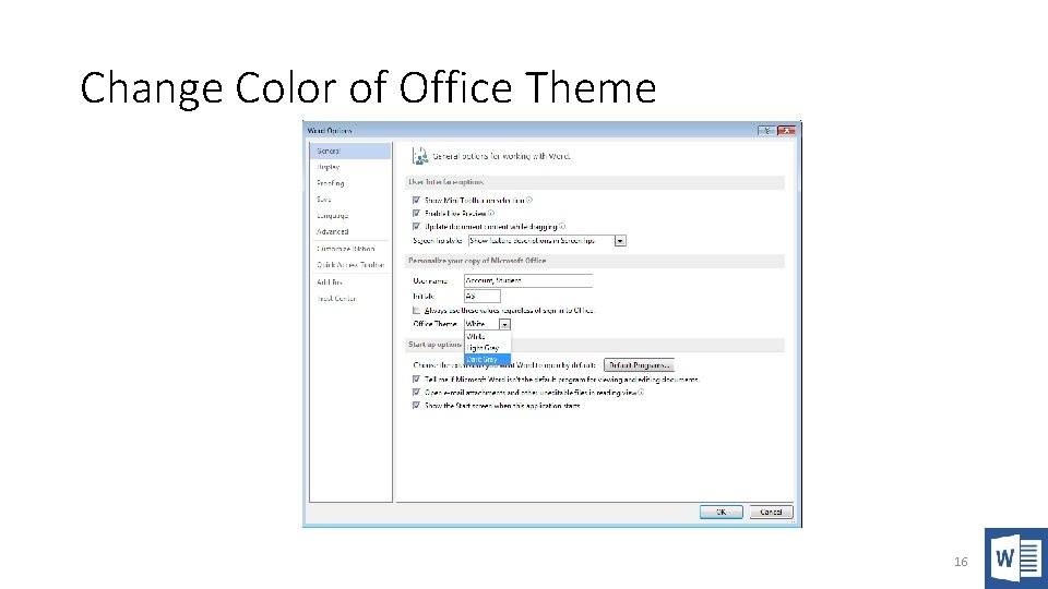 Change Color of Office Theme 16 
