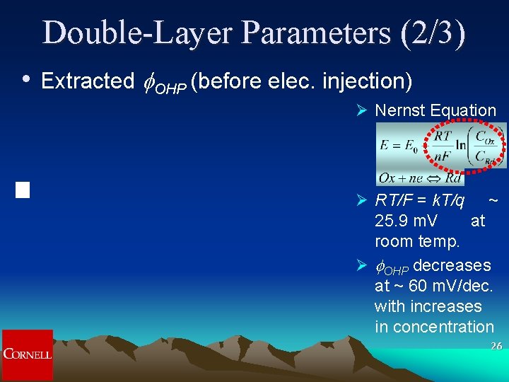 Double-Layer Parameters (2/3) • Extracted OHP (before elec. injection) Ø Nernst Equation Ø RT/F Double-Layer Parameters (2/3) • Extracted OHP (before elec. injection) Ø Nernst Equation Ø RT/F